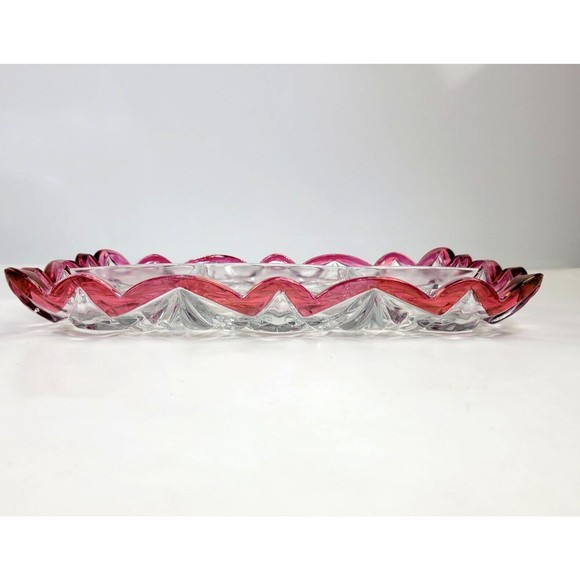 Vintage Tiffin Williamsburg Cranberry and Clear Pressed Glass 4 Part Relish Tray - Picture 7 of 12